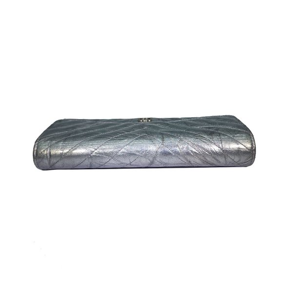 Chanel Silver Chevron Quilted Patent Leather L Gusset Flap Long Wallet 2018 - Picture 7 of 12